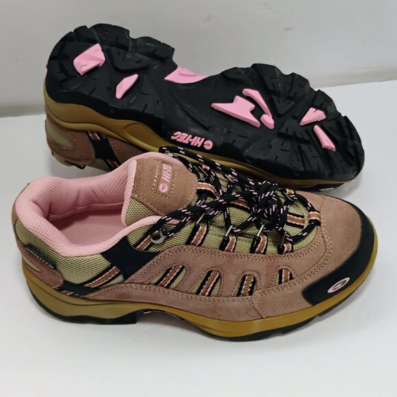 Hi Tec Bandera Womens 8.5 Low Hiking Shoes Pink Tan Suede WATERPROOF - Picture 1 of 9